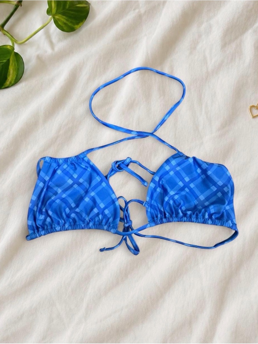 NWT Weekday Breeze Blue Printed Tie Bikini Top Size Small